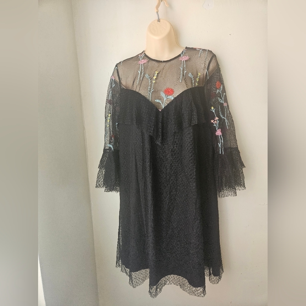 K/Lab Black Women's L Long Sleeve Bishop Sundress